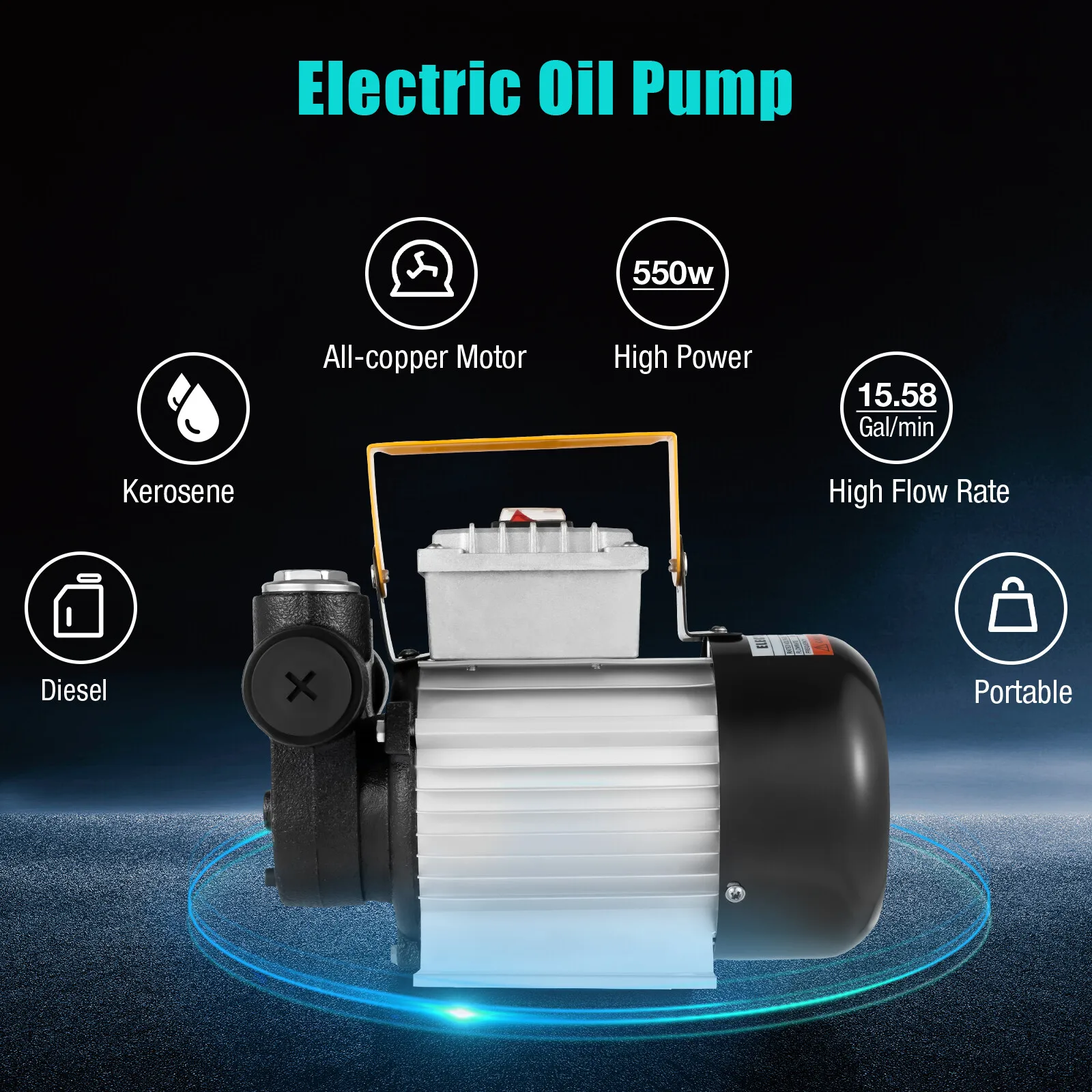 

550W Self Priming Electric Oil Pump, 60L/min Flow with Portable Handle for Fuel Transfer and Industrial Use