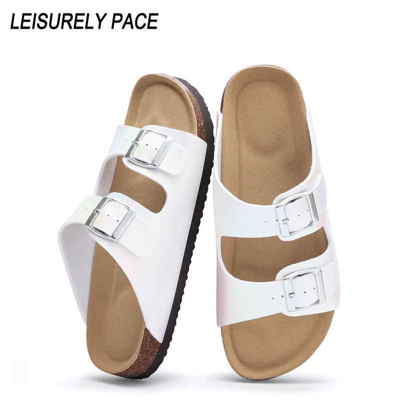 Zapatillas LEISURELY PACE para mujer, sandalias de interior y exterior con doble hebilla a la moda, zapatos de playa cómodos y populares para verano
