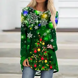 Christmas Tree 3d Print Long Sleeve T-shirt Women Fashion Crewneck Long Tunic Tops Women Fall Christmas Gift T Shirt Femme Tops