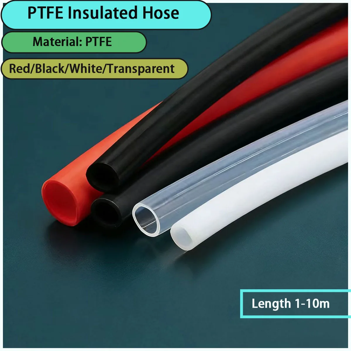 1-10m long PTFE insulated hose suitable for chemical, electronic, medical, high-temperature fluid transportation, etc