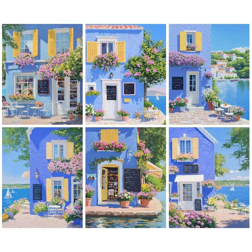 

GATYZTORY DIY Pictures By Number Purple House Scenery Kits Hand Painted Picture Painting By Numbers Drawing On Canvas Home Decor