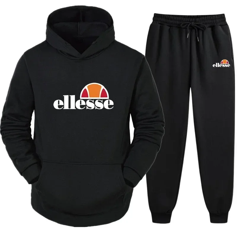 Nuevo conjunto deportivo informal de manga larga con capucha para hombre, de la marca Ellesse, con múltiples funciones, moderno y de estilo deportivo, compuesto por una sudadera con capucha y otra prenda, en un conjunto de dos piezas.