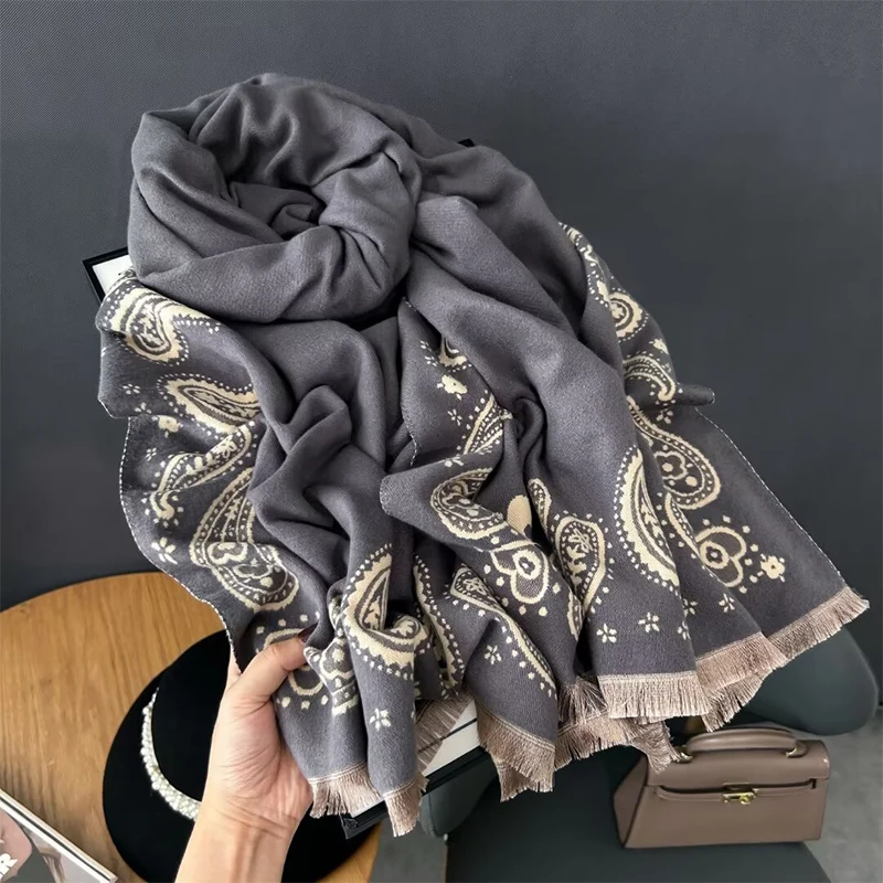 Paisley Imitatie Kasjmier Vrouwen Sjaal Winter Dikker Warme Deken Buiten Dame Pashmina Sjaal Pashmina Groothandel