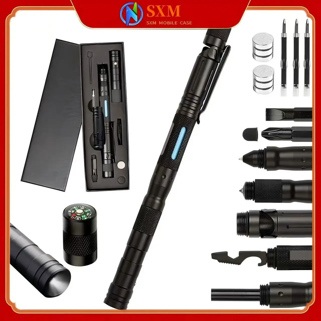 Outdoor self-defense multi-function pen compass defense attack escape tactical pen