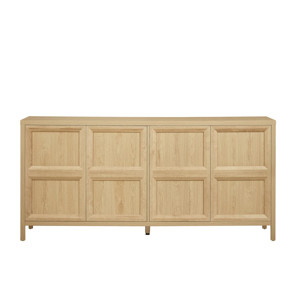 

67'' Modern sideboard storage cabinet with tip-on opening, soft-close hinges, and tilt-proof wall mount, bedroom dresser Oak.