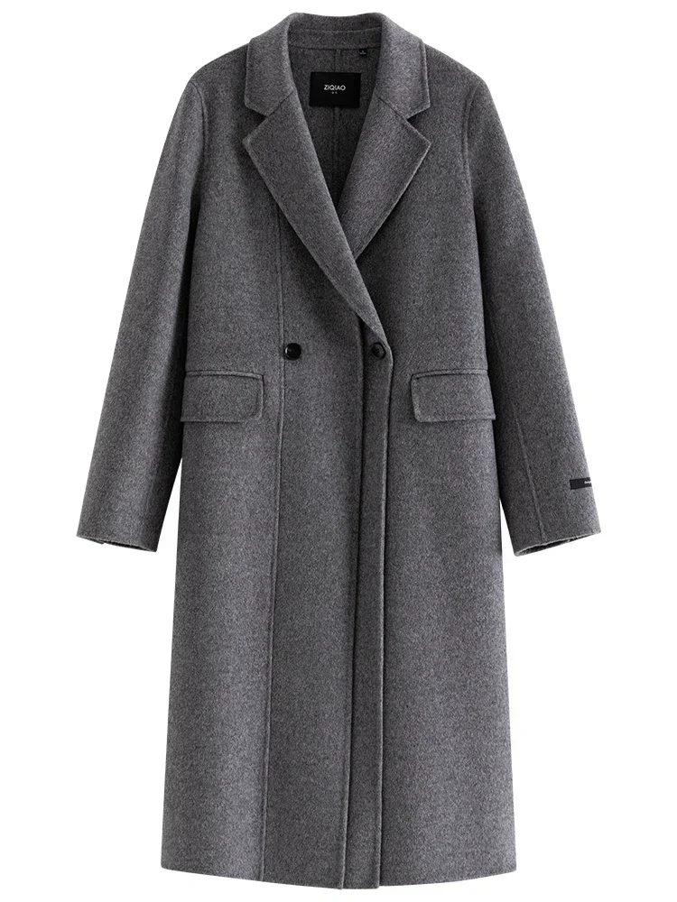 ZIQIAO Classic Style All-wool Suit Double-sided Woolen Coat for Women 2023 Winter New Commuter Mid-length Wool Coats Female