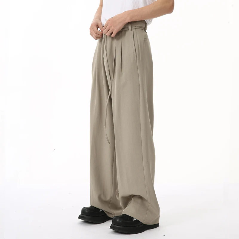 IEFB-pantalones de traje para hombre, pantalón holgado, informal, elegante, de pierna ancha recta, con bolsillo, estilo coreano, para otoño, 2024, 9C6951