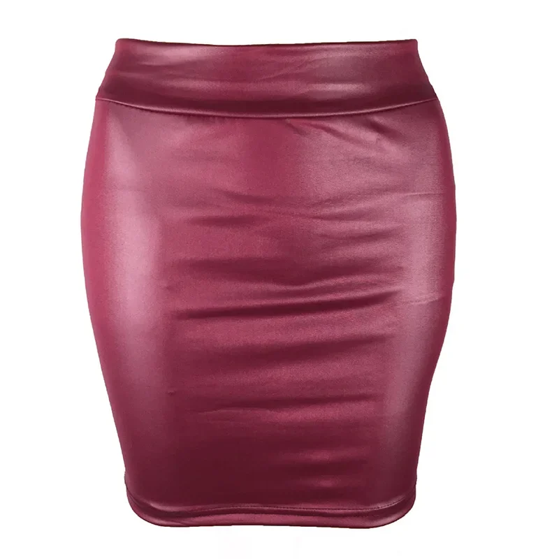 

Women Mini Skirt Solid Color High Waist Slim Fit Skinny Matte Faux Leather Cozy Commuter Bodycon Streetwear Faldas mujer moda