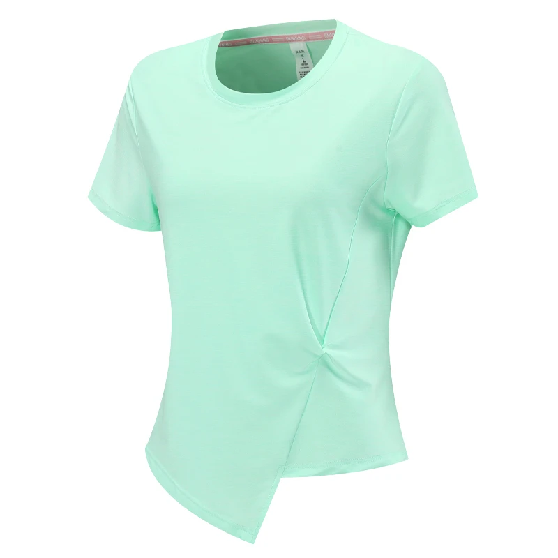

Sexy Yoga Shirts Quick Dry Training Workout Running Jogging Fashion Short Sleeves Irregular Solid Round Neck Breathable Tee