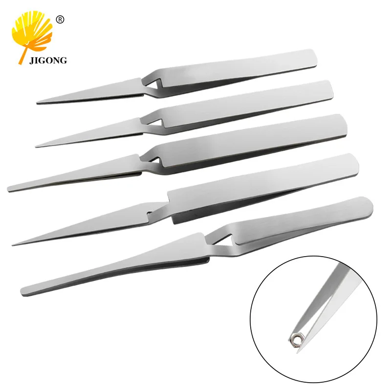 Stainless steel reverse contrast tweezers for clamping precision parts and other tight space operations, flat tip