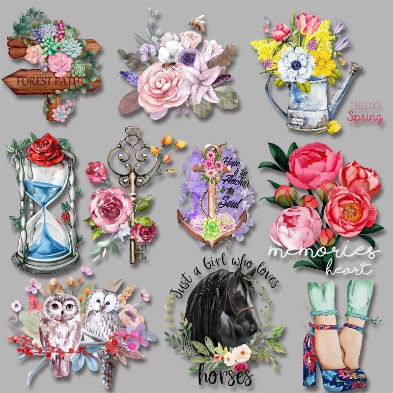 Bloosom Garden Flowers Fashion Beauty Heat transfer printings Iron on stickers for clothes DIY Ironing Patches