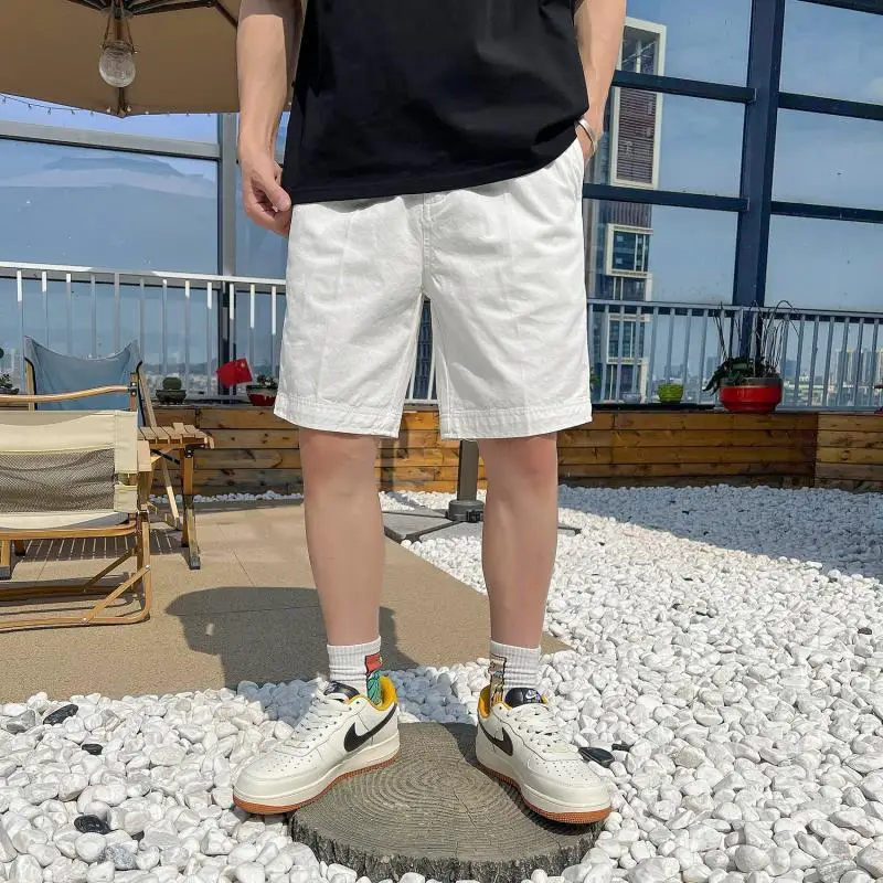 

Men's Summer Casual Loose Fit Shorts Plus Size Elastic Waist Korean Style Chino 5 Inch Inseam Streetwear