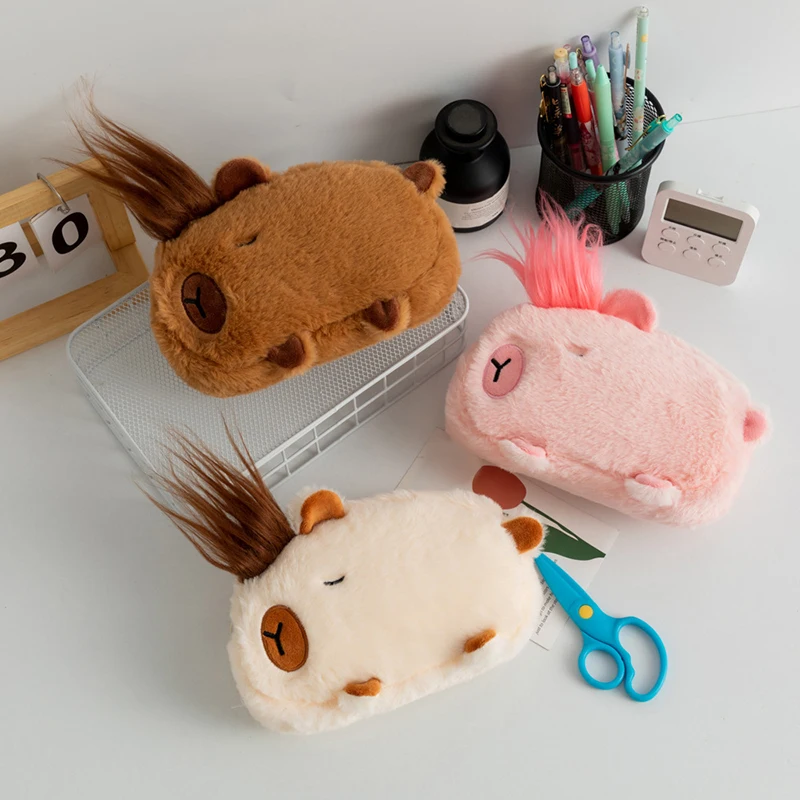 Grande capacidade criativo saco de lápis bonito dos desenhos animados capivara saco de armazenamento de papelaria multi-funcional caneta saco material escolar