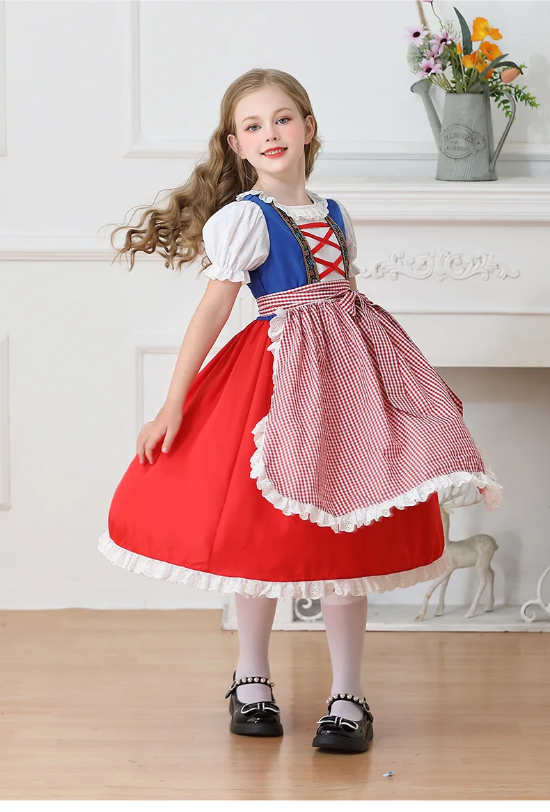 Kinder Karnevalskostüm München Oktoberfest Mädchenkostüm Klassisches Alpen-Landkostüm Mädchen Paradekostüm Cosplay Festliches Kleid Party – Detail 10