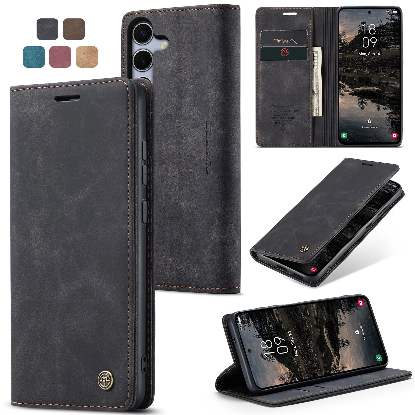 Luxuriöse Retro-Hülle für Samsung Galaxy S25 FE, mehrere Kartenfächer, Standfunktion, Handyhülle für S25Edge S25+, S24FE, Leder-Geldbörse