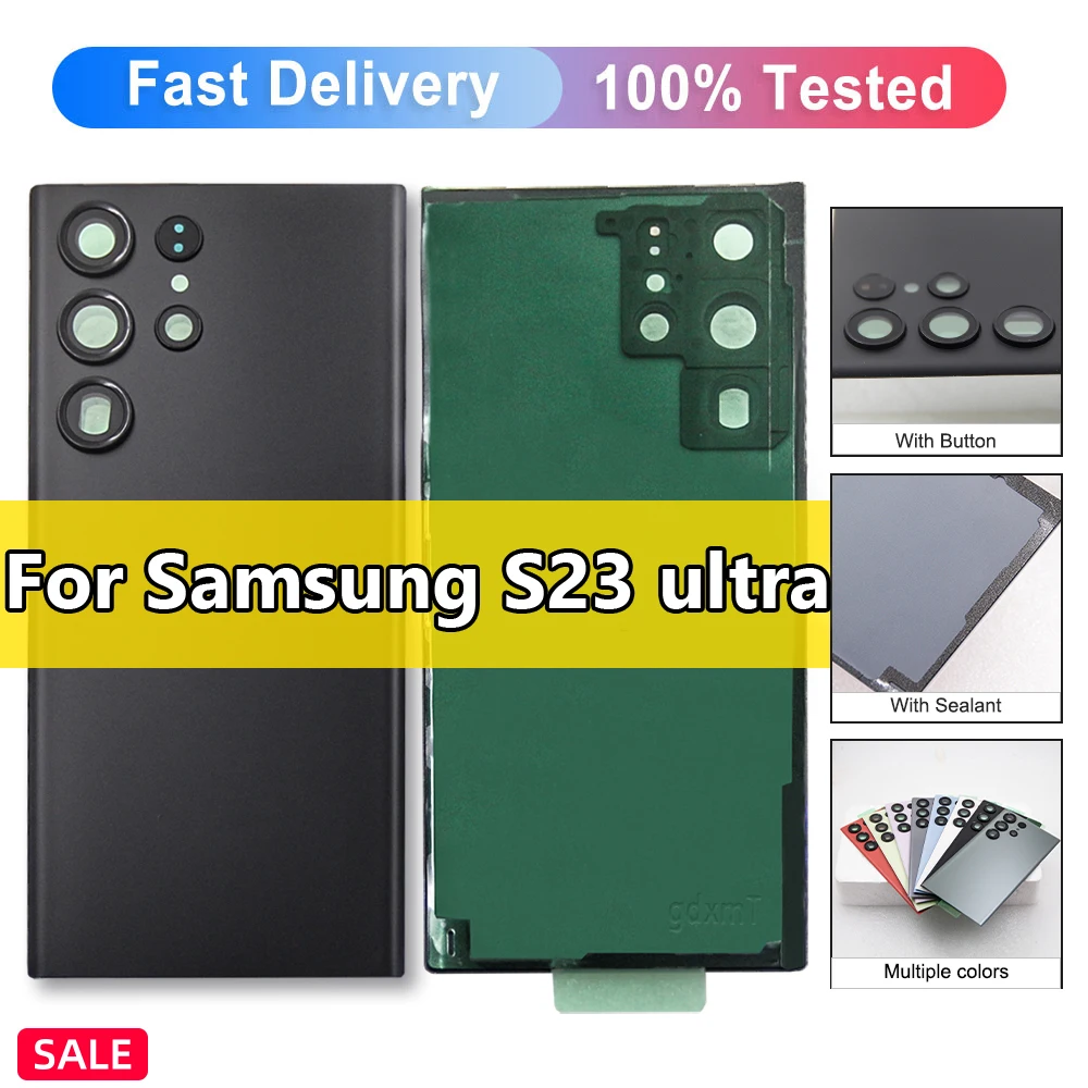 Pour Samsung S23 Ultra 5G S918B S918B/DS couvercle arrière de batterie S23Ultra couvercle de batterie boîtier de panneau de porte arrière pièces d'objectif d'appareil photo