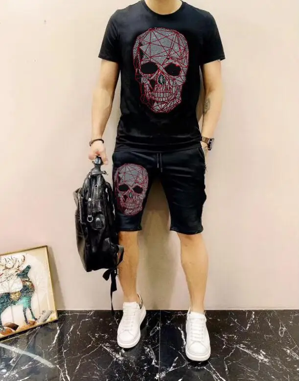 Men's Anime Drill Hip Hop Streetwear Tracksuit Casual Summer Fashion Set Hot Style Suit
