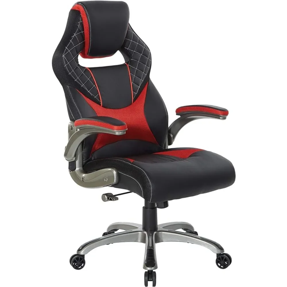 

Ergonomic Adjustable High Back Faux Leather Gaming Chair With Thick Padded Coil Spring Seat and Padded Flip Arms Office