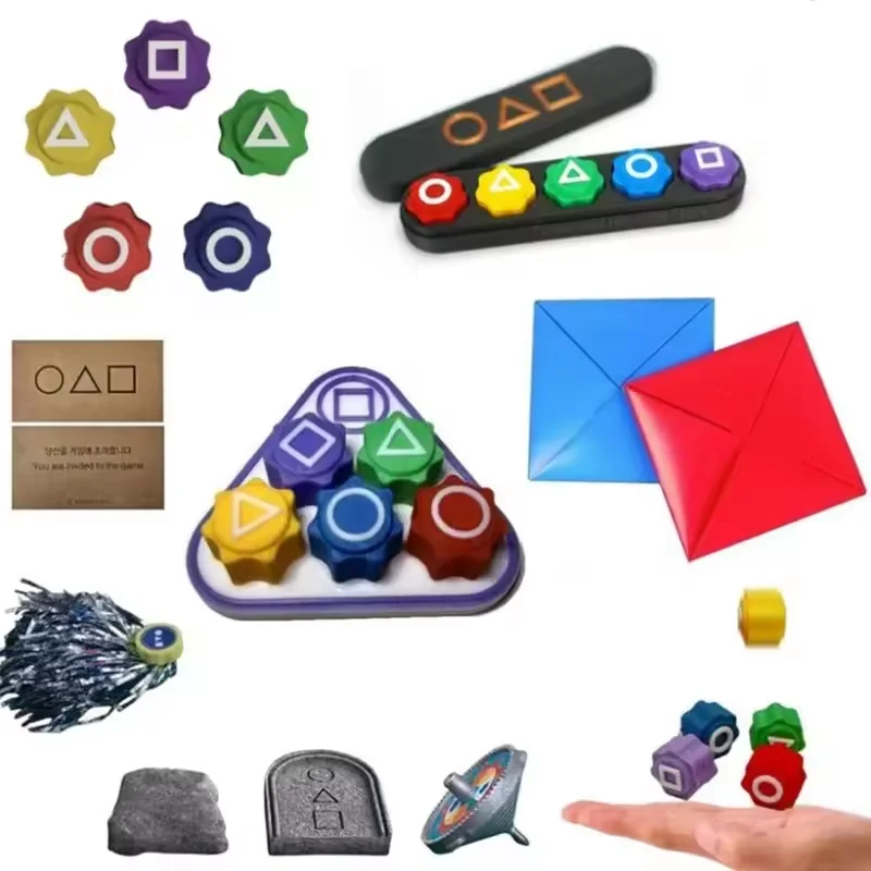 Korean Folk Game Set Square Circle Triangle Printed 5 Dice Set Calamari Game Stone Catching Squid Game Toys Party Props 2025