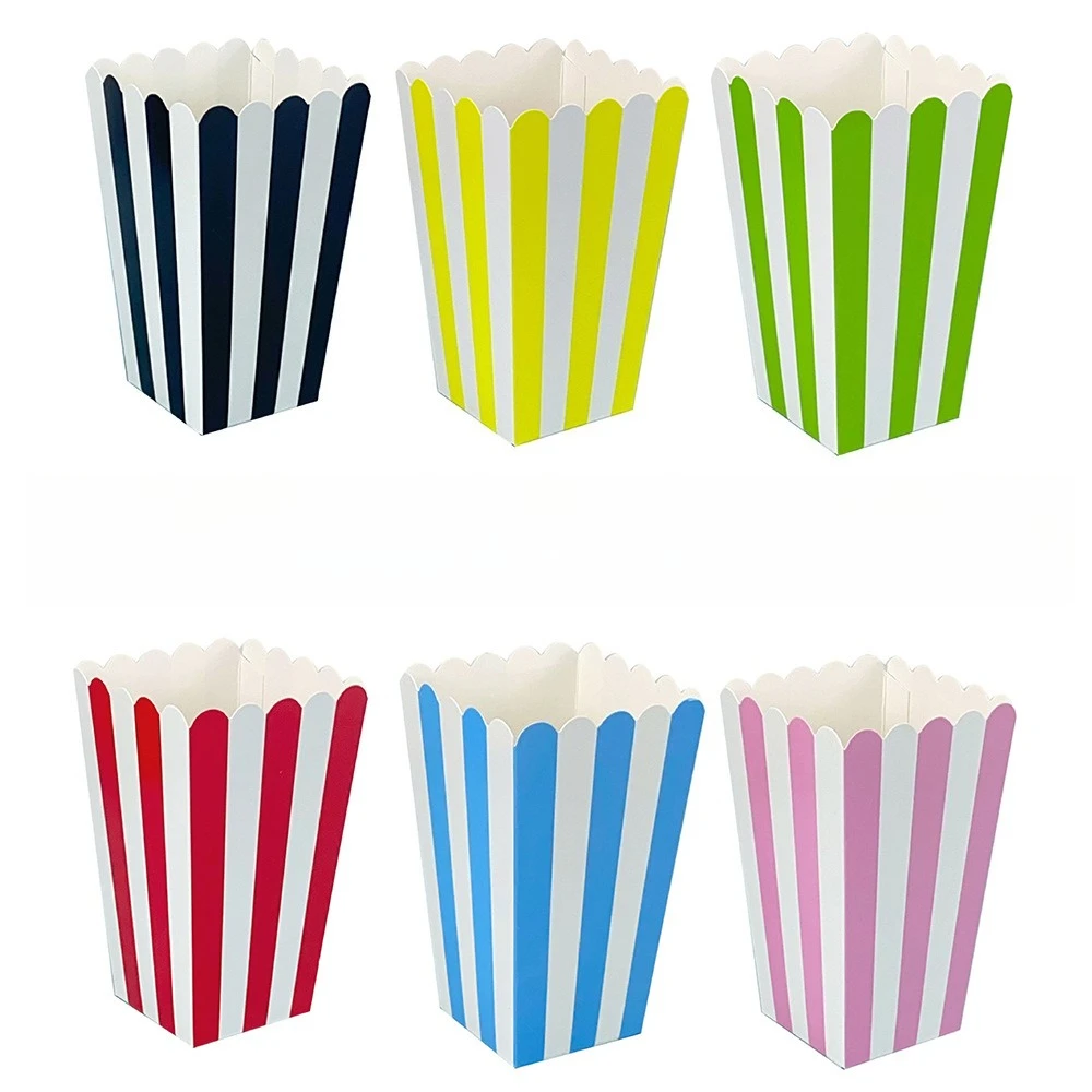 12/36/60/120 قطعة الوردي الأبيض شريط الفشار صناديق البوب الذرة الحلوى لصالح أكياس الزفاف عيد ميلاد فيلم أدوات المائدة وجبة خفيفة صناديق