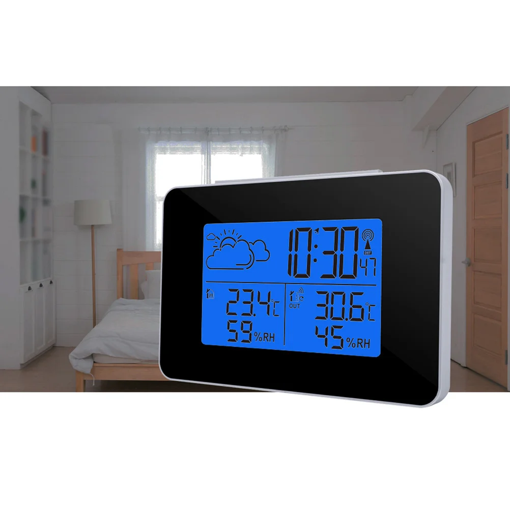 

Digital Weather Station Clock Black Wireless Indoor Outdoor Thermometer Hygrometer Temperature Humidity Display with Barometric