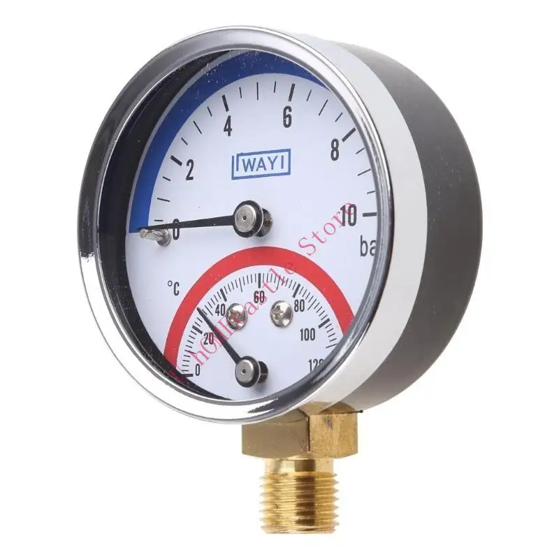 63HF 10 BAR Lower Entry 120℃ Temperature Pressure Gauge Thermo-manometer G1/G1/2