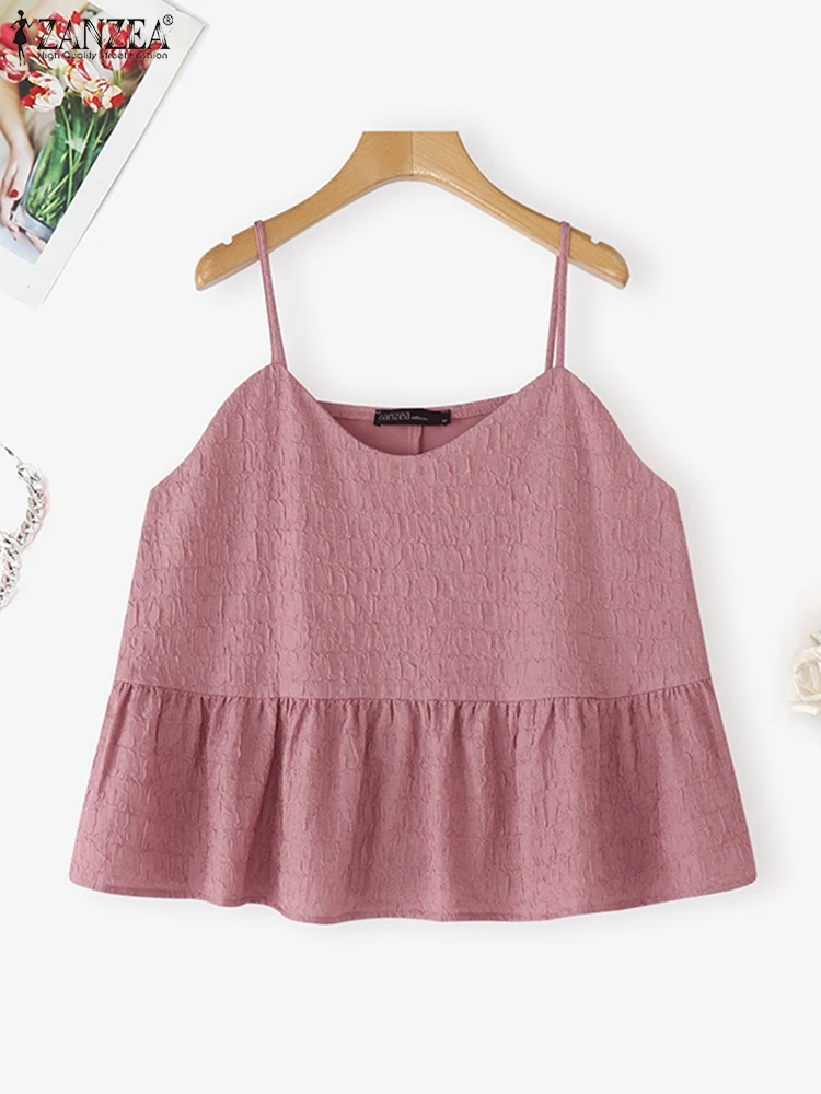 ZANZEA, camisola de verano para mujer, camisetas informales sin mangas a la moda, camisetas sin mangas holgadas de Color sólido con tirantes elegantes, camisetas coreanas para mujer 2025