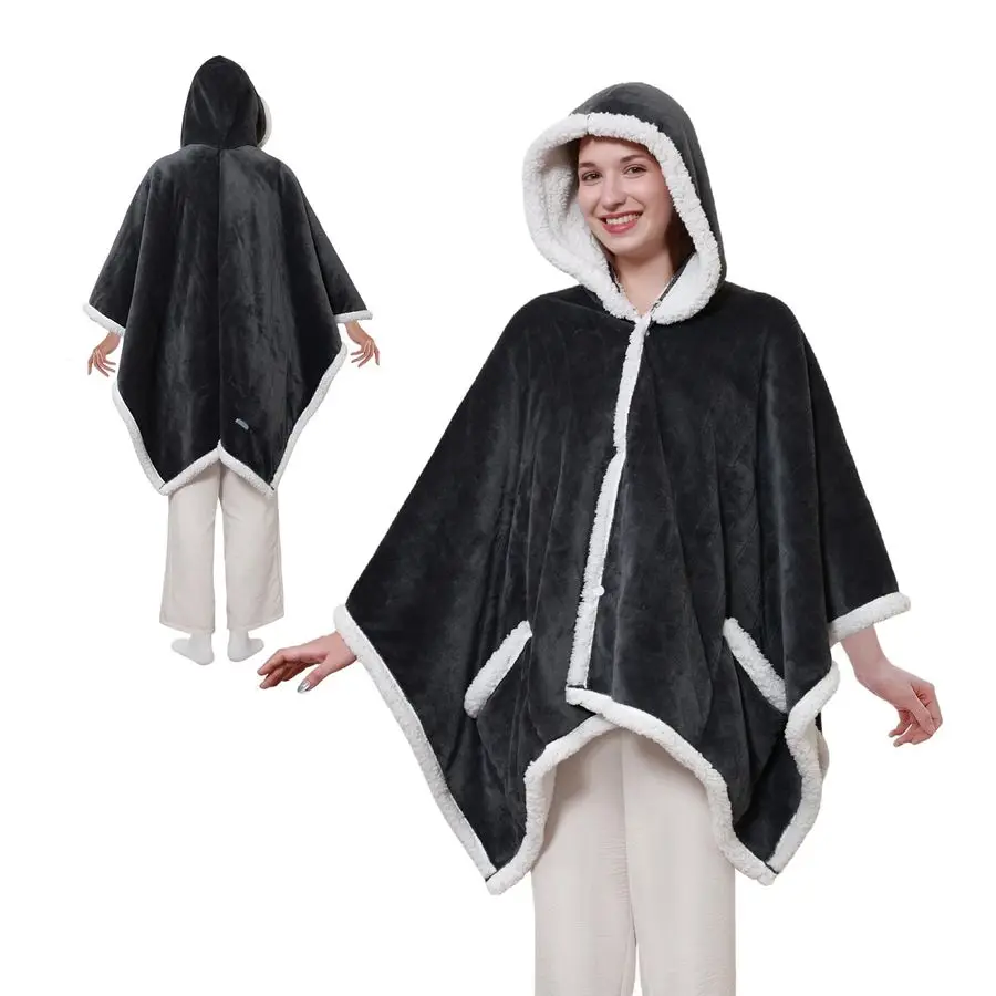 

Носимая шаль с подогревом и карманами, двусторонняя фланель с электрическим одеялом из шерпы, пончо с 6 уровнями нагрева