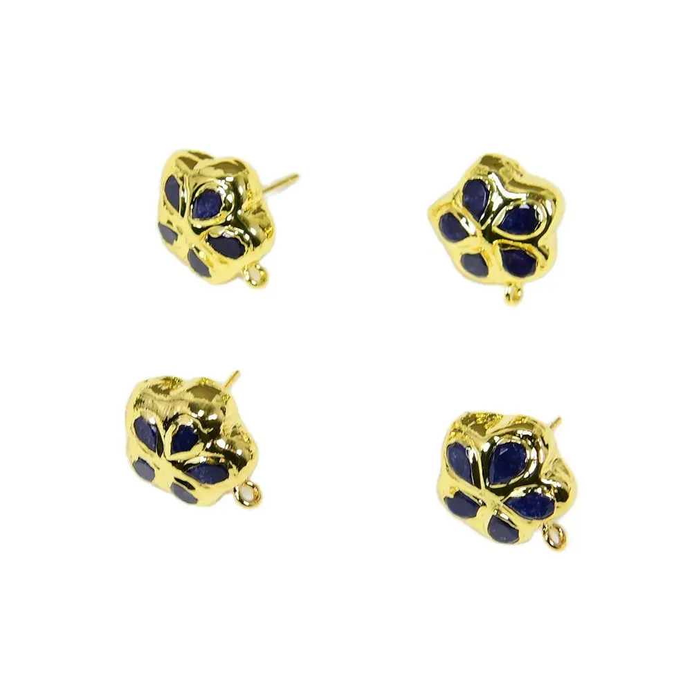 APDGG 2 Pairs Blue Jade Flower Gold Plated Earrings Stud For Gems Stone Pearl Earrings  Making DIY Craft Accessories