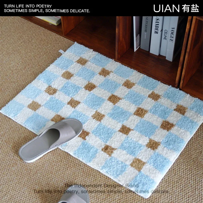 VIKAMA Dopamine Striped Rug, Non-Slip Absorbent Bath Mat, Quick-Dry Washable Carpet For Bedroom Living Room Home Decor