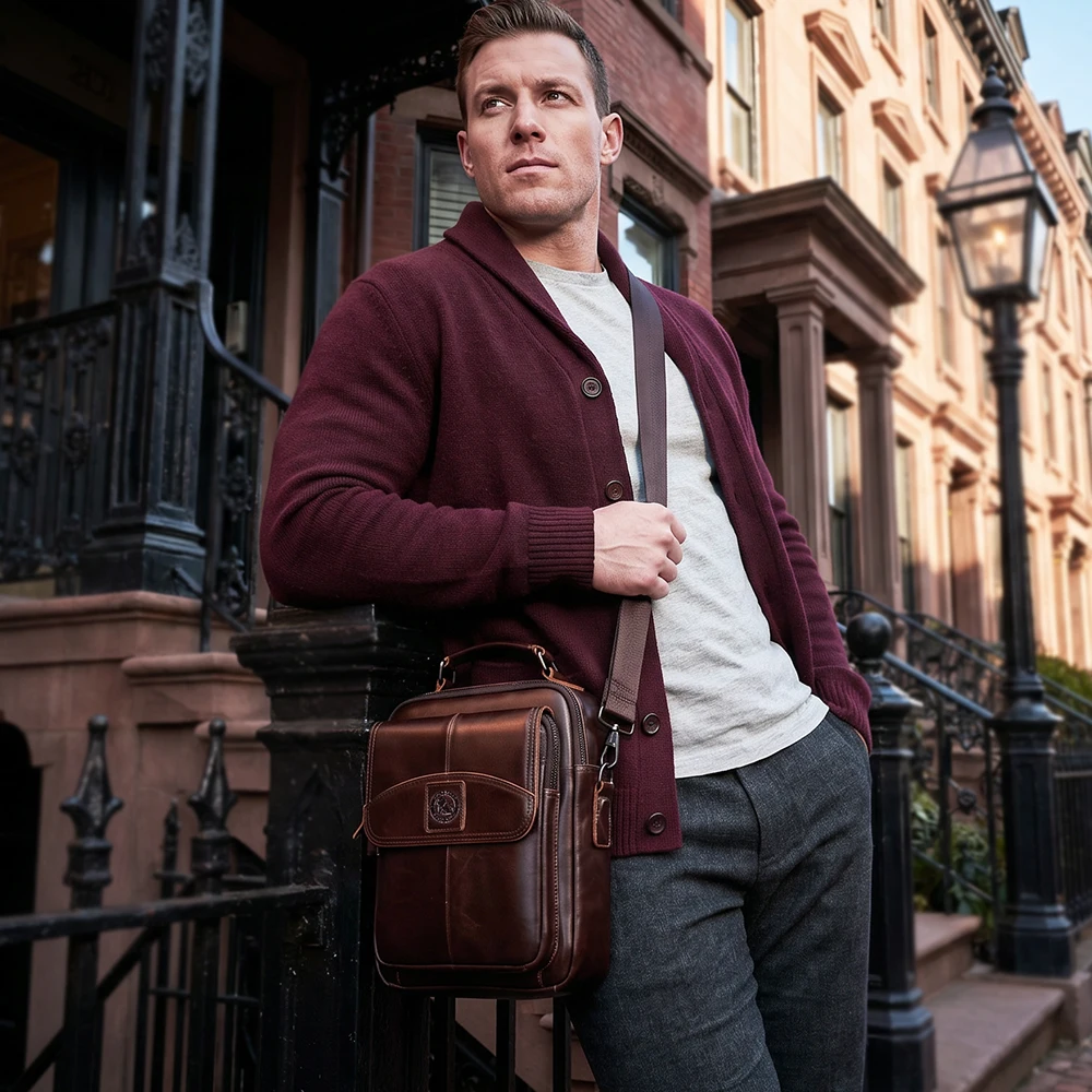 New Men's Leather Crossbody Bag, Business Large Capacity Shoulder Bag, Tablet Handbag, Built-in Pen Plug and Card Slot