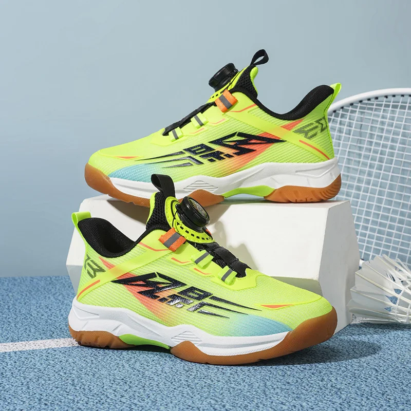 Children Rotating Buckle Running Shoes Breathable Mesh Gradient Design Light Cushioned Anti‑Slip Outdoor Boys Girls Sports Shoes