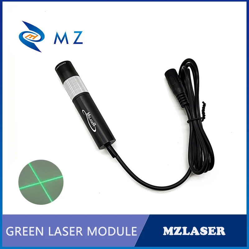 Laser Diode Module Green Cross Adjustable Focusing D16mm 520nm 50/100mW 110 Degrees Glass Lens With Bracket+Power Supply