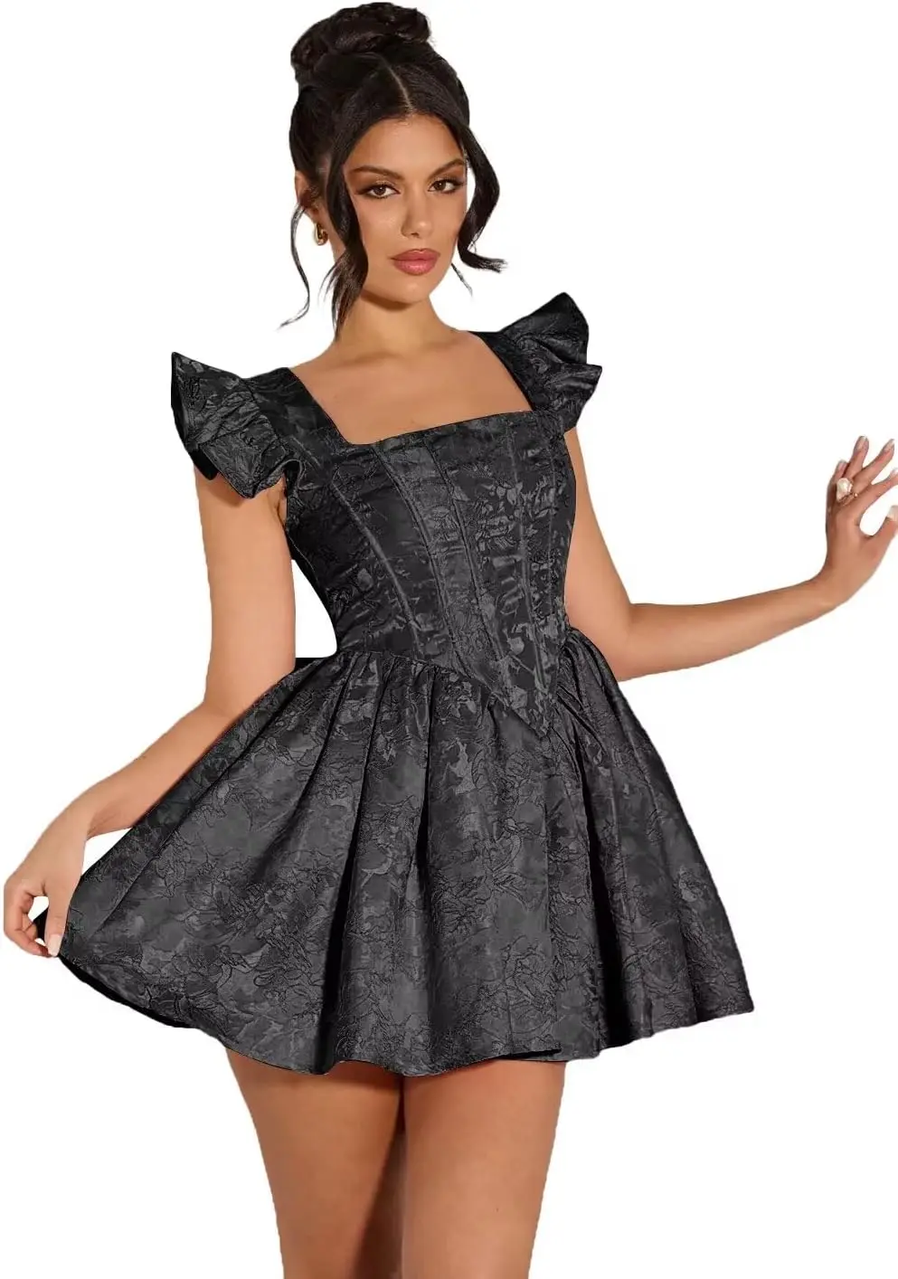 

Jacquard Satin Homecoming Dresses for Teens 2025 with Bow Square Neck A-line Cocktail Party Dress Cocktail Dresses