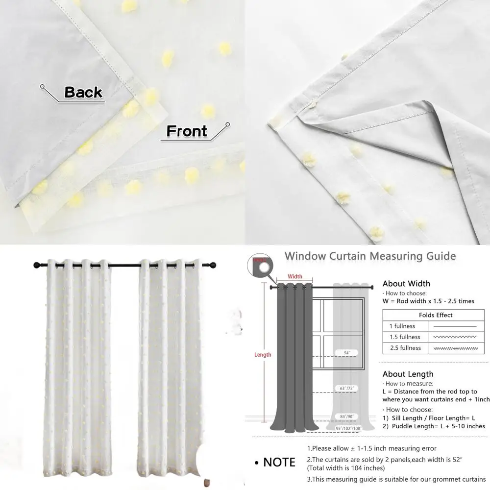 

Плотные шторы с термоизоляцией 84 для спальни девочек, 2 втулки, светофильтрация, желтый помпон, 52 Вт x 84 л