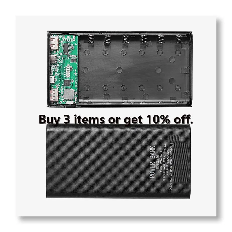 ●18650 Battery Power Bank Box 5V 2.1A LCD Display 20000MAh Power Board for 6X18650 Battery DIY Powerbank Case(Black)
