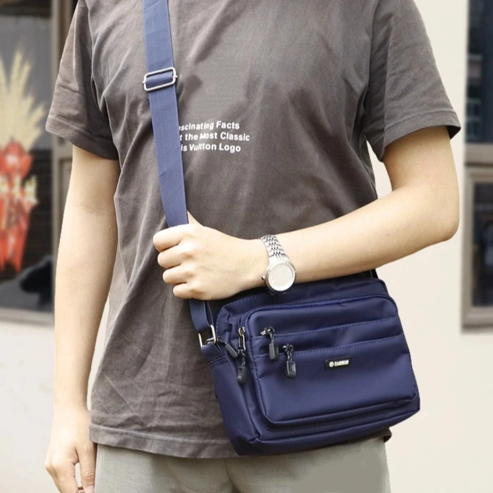

Solid Color Men Crossbody Bag Large Capacity Multi-pockets Business Shoulder Bag Lightweight Multi-function Small Square Bag