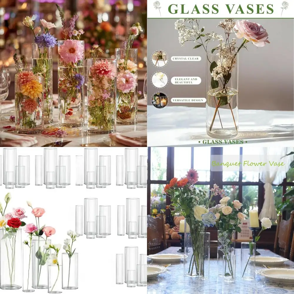 

Set of 40 Clear Glass Cylinder Vases for Centerpieces, Various Heights (4.5-10 inches), Ideal for Weddings, Home Decor, and Part