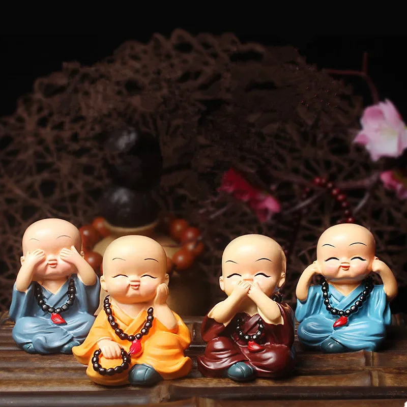 

4pcs Car Ornaments Resin Cute Little Monk Figurine Doll Dashboard Decoration Buddha Automobiles Interior Display Accessories