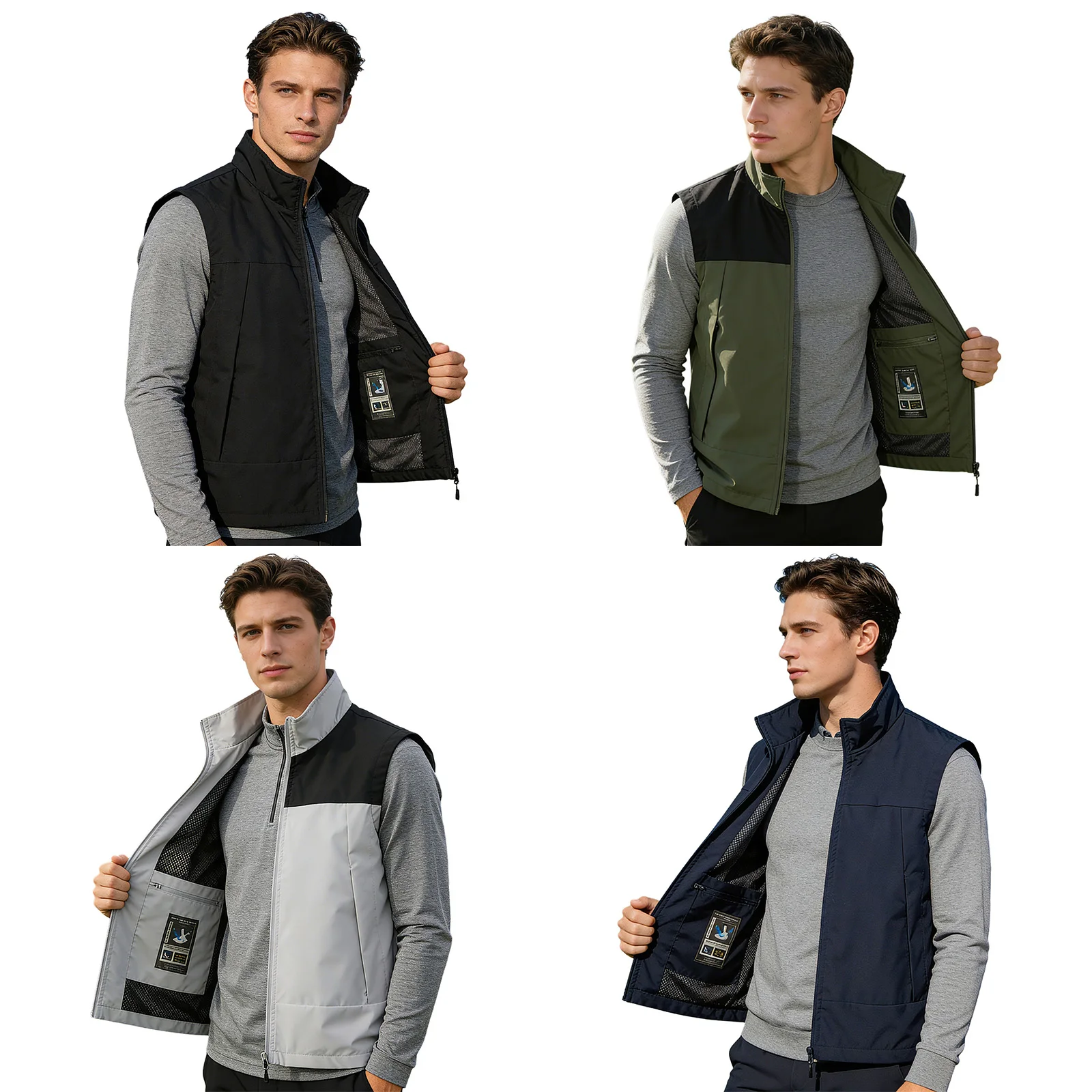 #M-5XL Men Golf Vest Stand Collar Sleeveless Zipper Jacket with Inner Zip-Up Pocket for Golfing Outdoor Camping Hiking