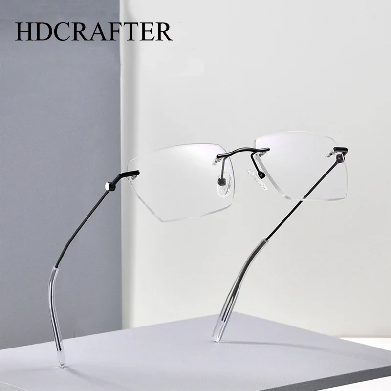 

HDCRAFTER Pure Titanium Rimless Glasses Frame Men Luxury Brand Designe Prescription Eyeglasses Women Square Optical Lens Eyewear