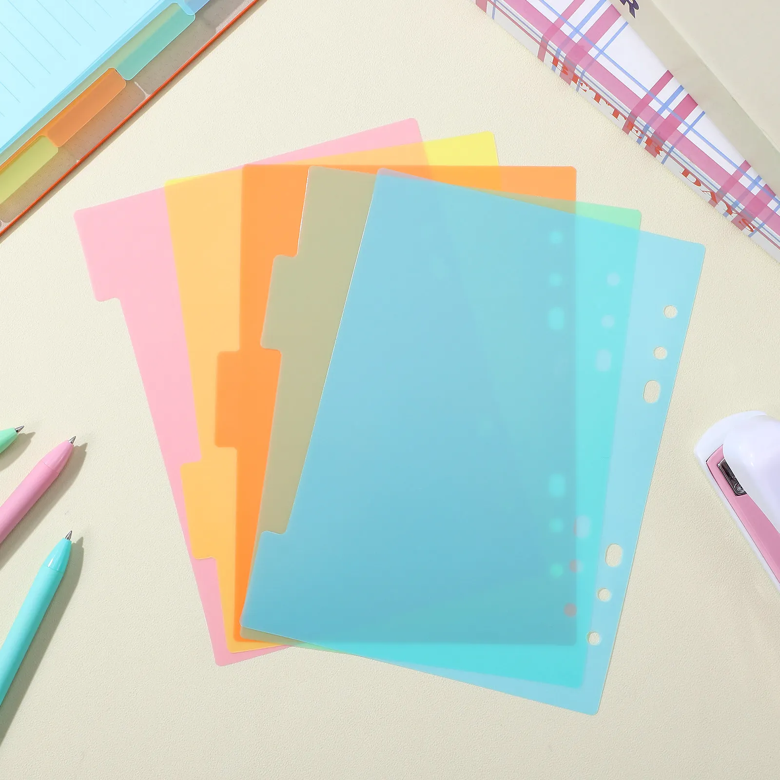 10pcs A5 Plastic Index Binder Dividers with Colorful Tabs for Notebook, Planner & File Folder