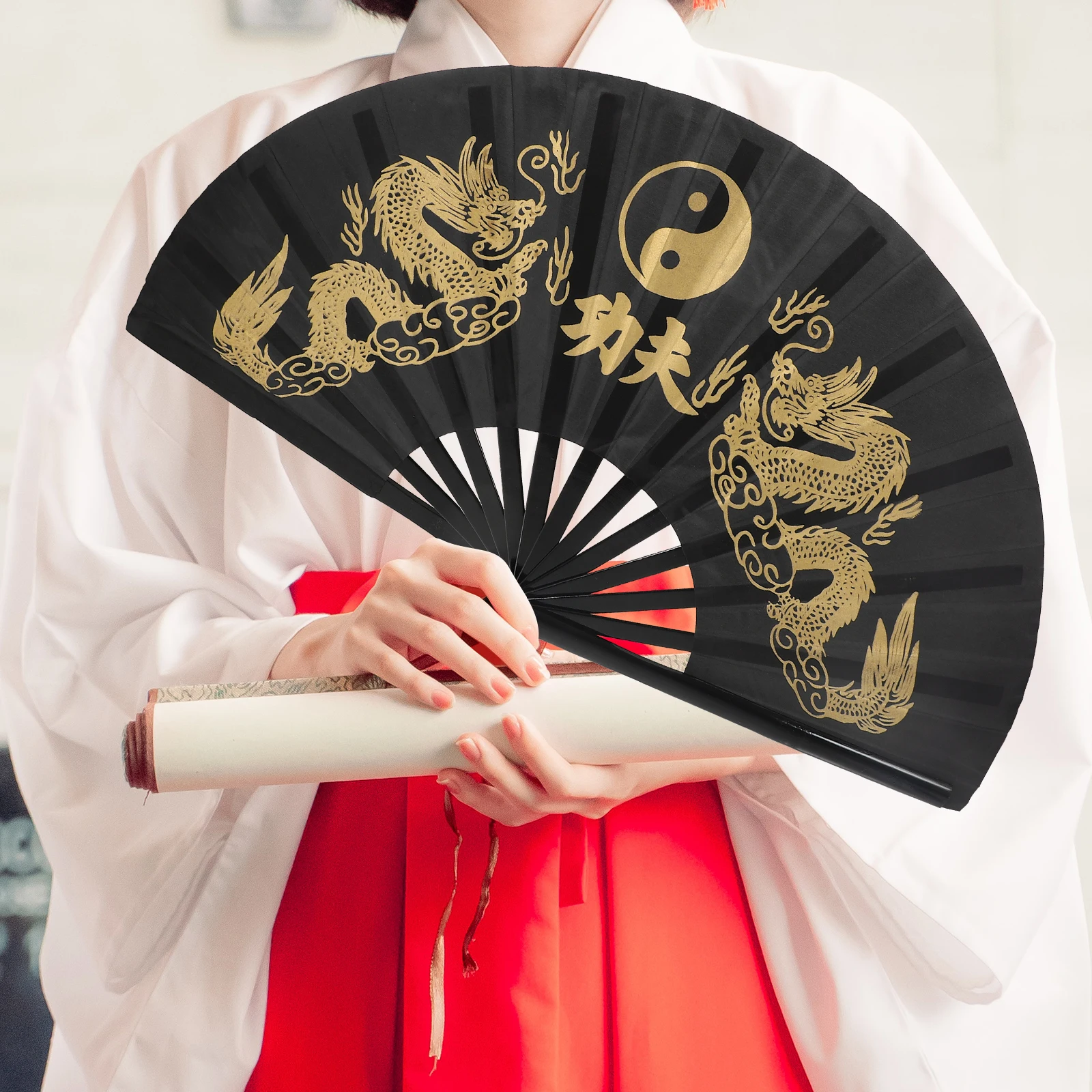 

Chinese Tai Chi Fan Foldable Cloth 12 Inch Bamboo Bone Dancing Handheld Decor Martial Prop Vintage Style Home