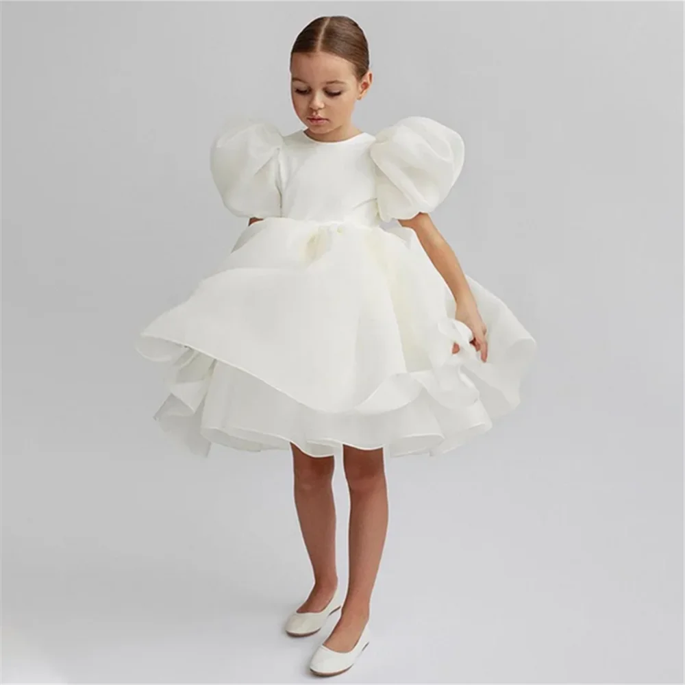 

Fashion Girl Princess Vintage Dress Tulle Child Vestido Puffy Sleeve Pink Wedding Party Birthday Tutu Dress Child Clothes
