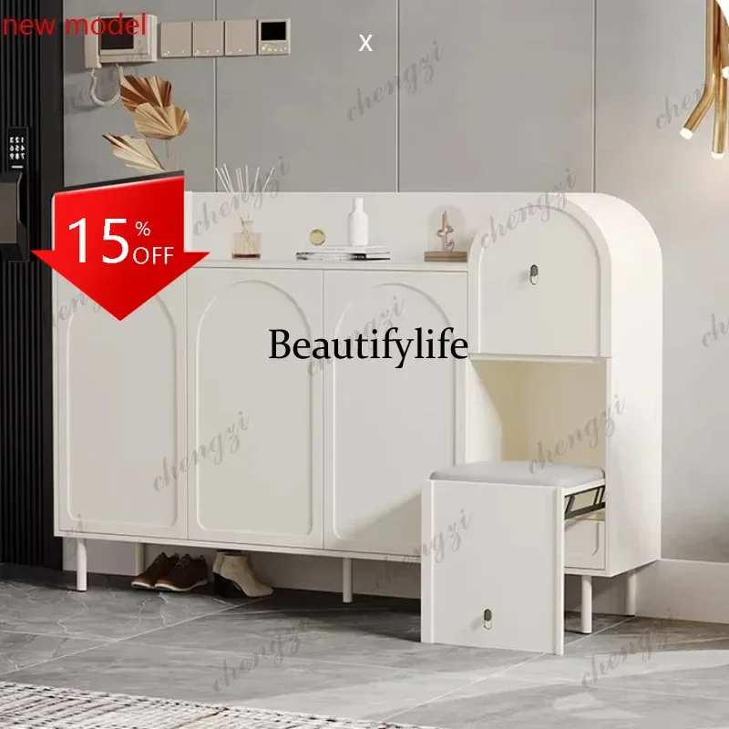 Asmt49 Cream Style Ultra Thin Flip Top Shoe Cabinet Entryway Narrow 17cm Storage Bench Hallway Furniture Wall Mounted Organiz