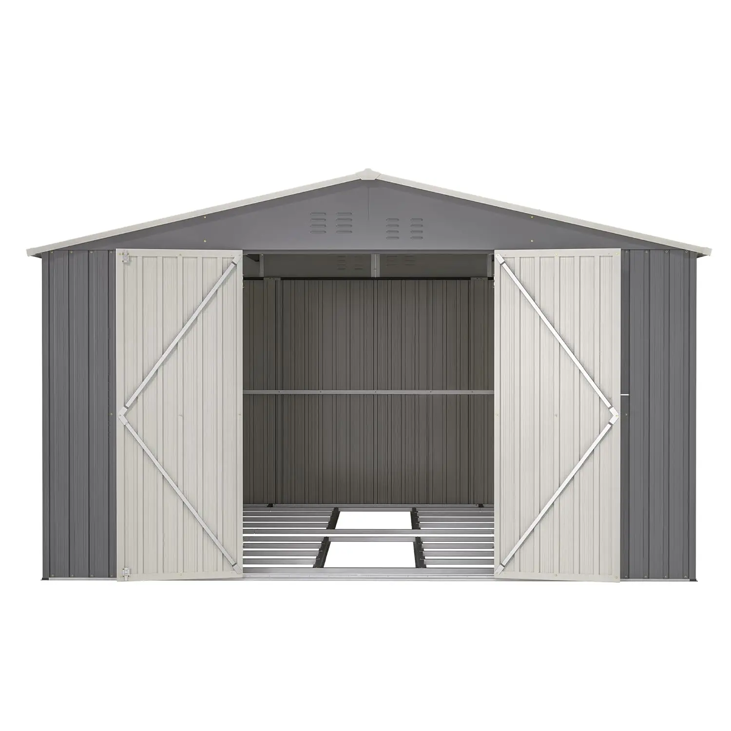 

11x13ft Metal Galvanized Steel Outdoor Storage Shed with Floor Frame Utility Tool House for Backyard Patio Lawn, Customized