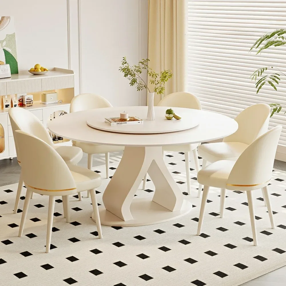 

Nordic Turntable Dining Table Camping Luxury Design White Dining Table Round Minimalist Set Sala Da Pranzo Kitchen Furniture