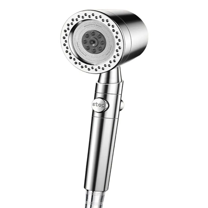 ABBO-High Pressure Water Saving Filter Shower Head 5 Modes Handheld Shower Head One Button Stop Bathroom Accessories Set