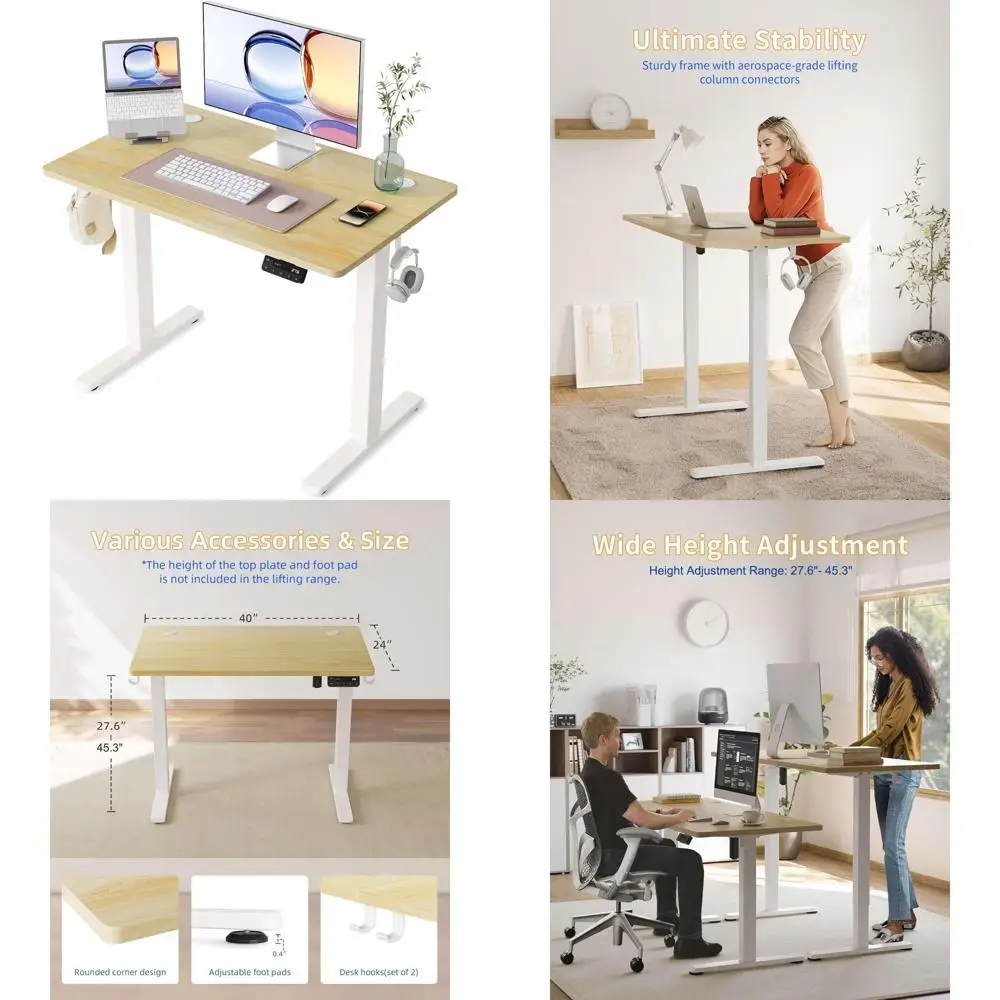 

Adjustable Height Splice Board Electric Standing Desk 40x24 Inches for Home Office Computer Desk with Ergonomic Features