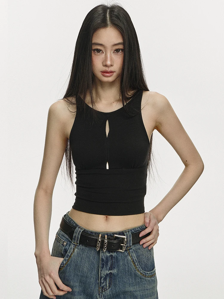 

Женский укороченный топ без рукавов с вырезом, футболка, жилет, майка